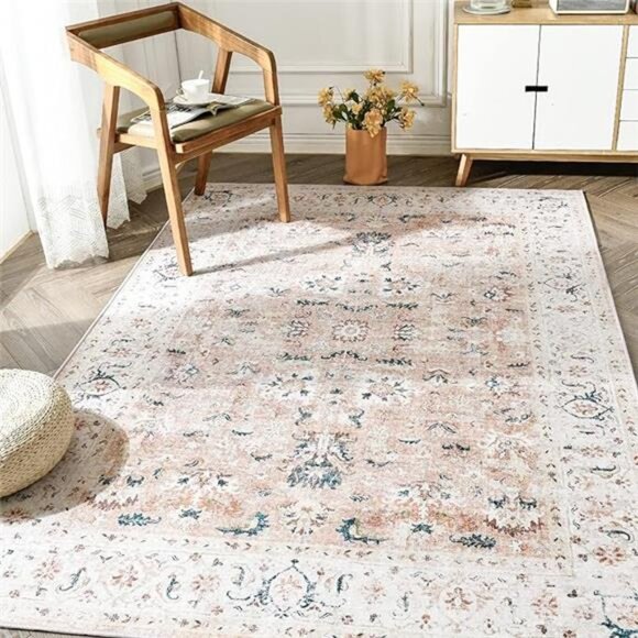 Area Rug 4x6 Washable Rug - Vintage Bedroom Rug for Girl Boho Floral Print - Picture 7 of 7